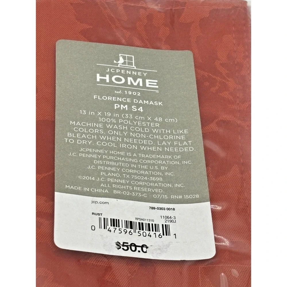 JCPenney Home Florence Damask Placemats 13x19 Autumn‎ Vine Rust Color Set of 4